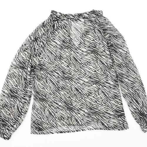 Stradivarius Womens Black Animal Print Polyester Basic Blouse Size M V-Neck