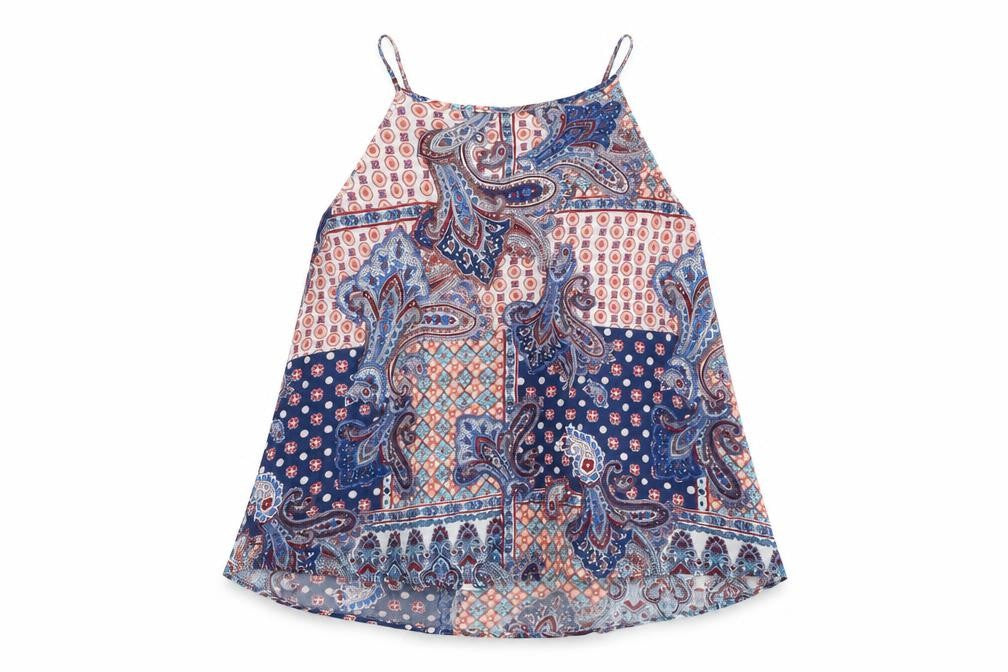 Elodie Womens Blue Paisley Polyester Camisole Tank Size M Square Neck