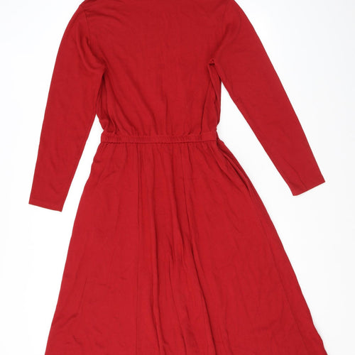 Lands' End Womens Red 100% Cotton A-Line Size M Roll Neck Pullover - Size 10-12
