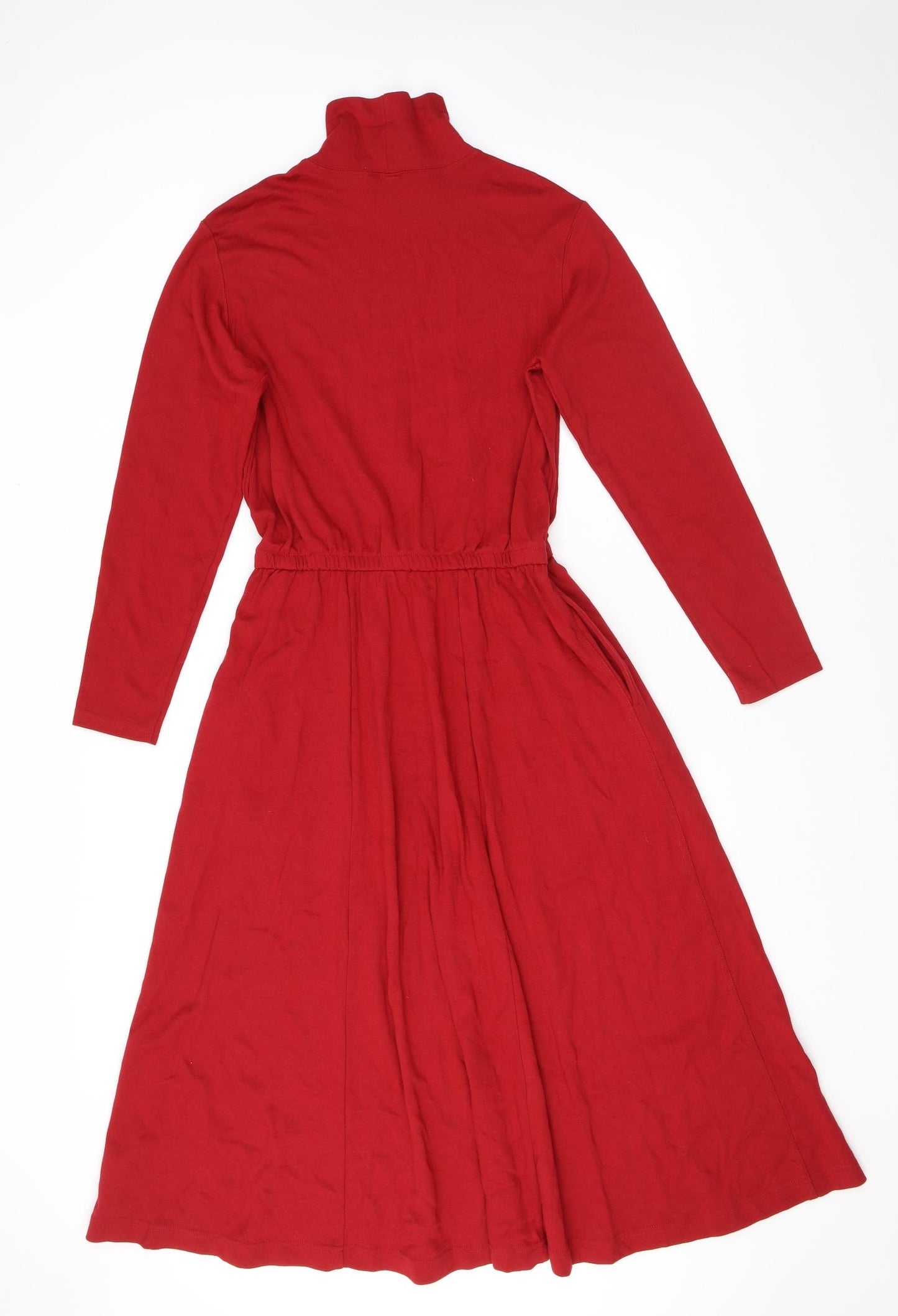 Lands' End Womens Red 100% Cotton A-Line Size M Roll Neck Pullover - Size 10-12