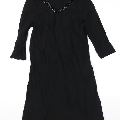 Monsoon Womens Black Viscose A-Line Size 10 V-Neck Pullover