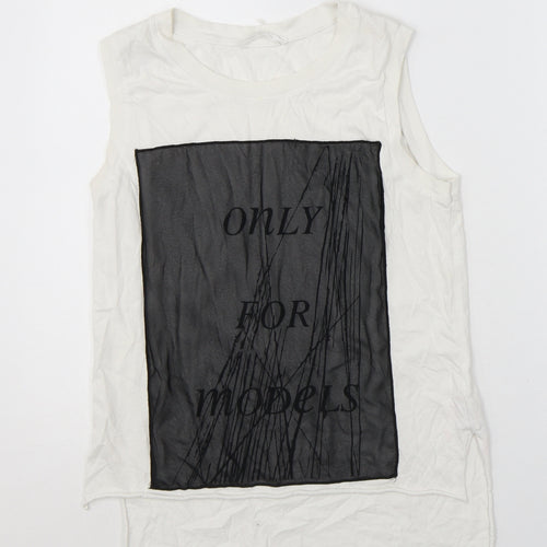 Zara Womens White Polyester Basic Tank Size S Crew Neck