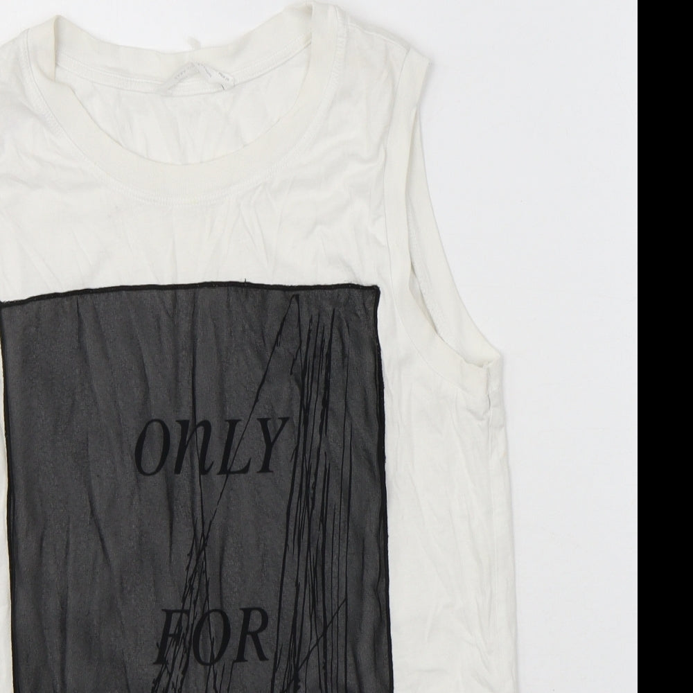 Zara Womens White Polyester Basic Tank Size S Crew Neck
