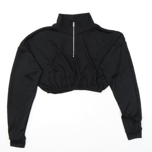 PRETTYLITTLETHING Womens Black Polyester Pullover Sweatshirt Size 10 Zip