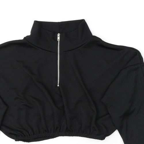 PRETTYLITTLETHING Womens Black Polyester Pullover Sweatshirt Size 10 Zip