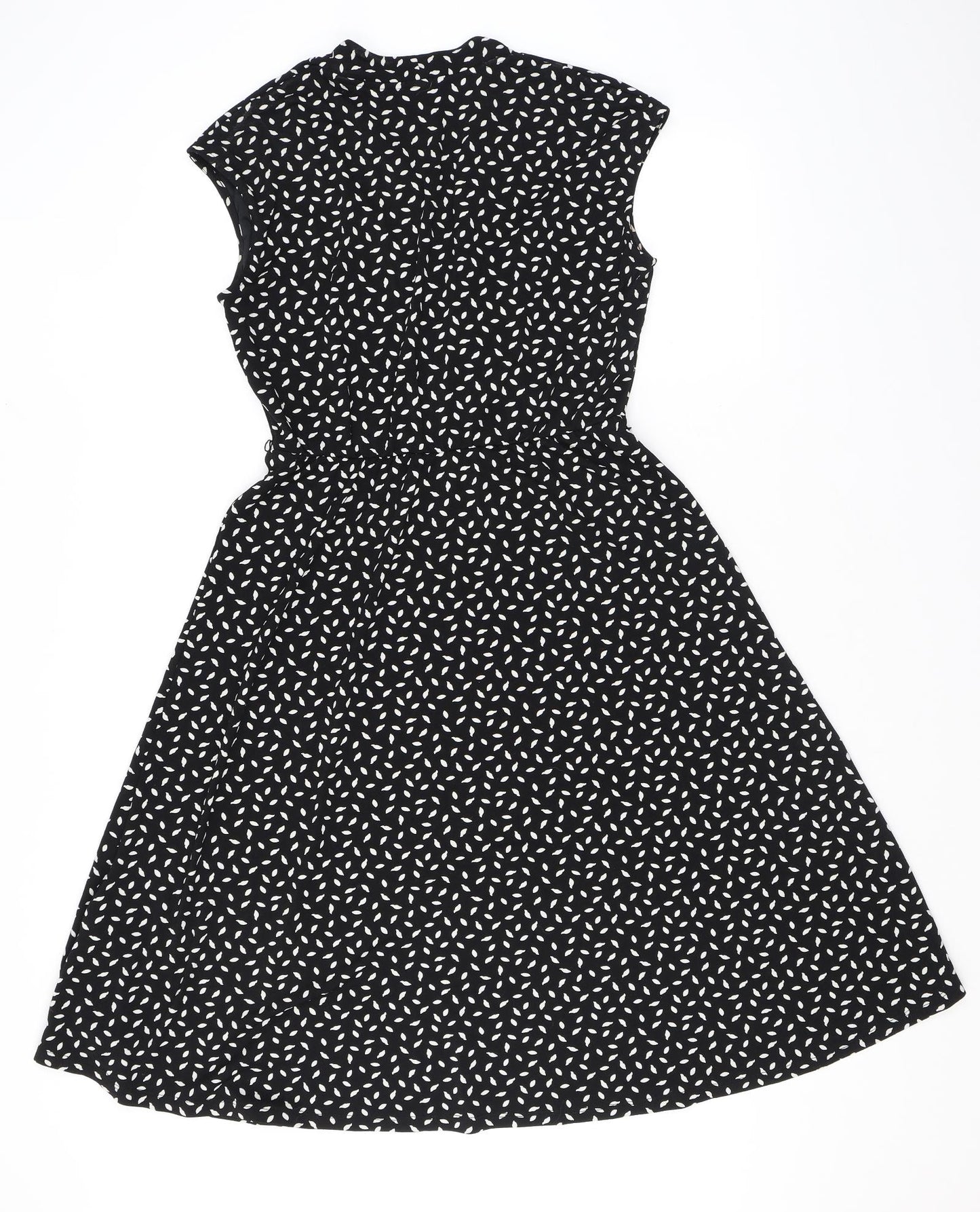 H&M Womens Black Geometric Polyester A-Line Size M V-Neck Pullover