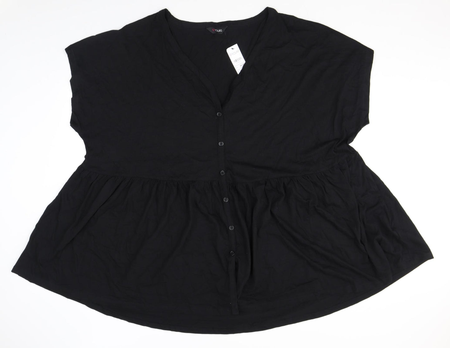 Yours Womens Black 100% Cotton Basic T-Shirt Size 30 V-Neck - Size 30-32