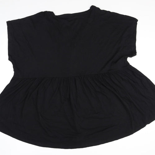 Yours Womens Black 100% Cotton Basic T-Shirt Size 30 V-Neck - Size 30-32