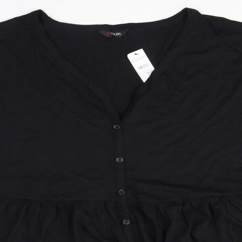 Yours Womens Black 100% Cotton Basic T-Shirt Size 30 V-Neck - Size 30-32