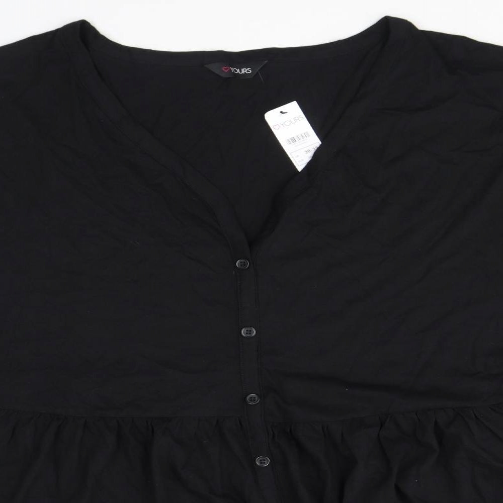 Yours Womens Black 100% Cotton Basic T-Shirt Size 30 V-Neck - Size 30-32