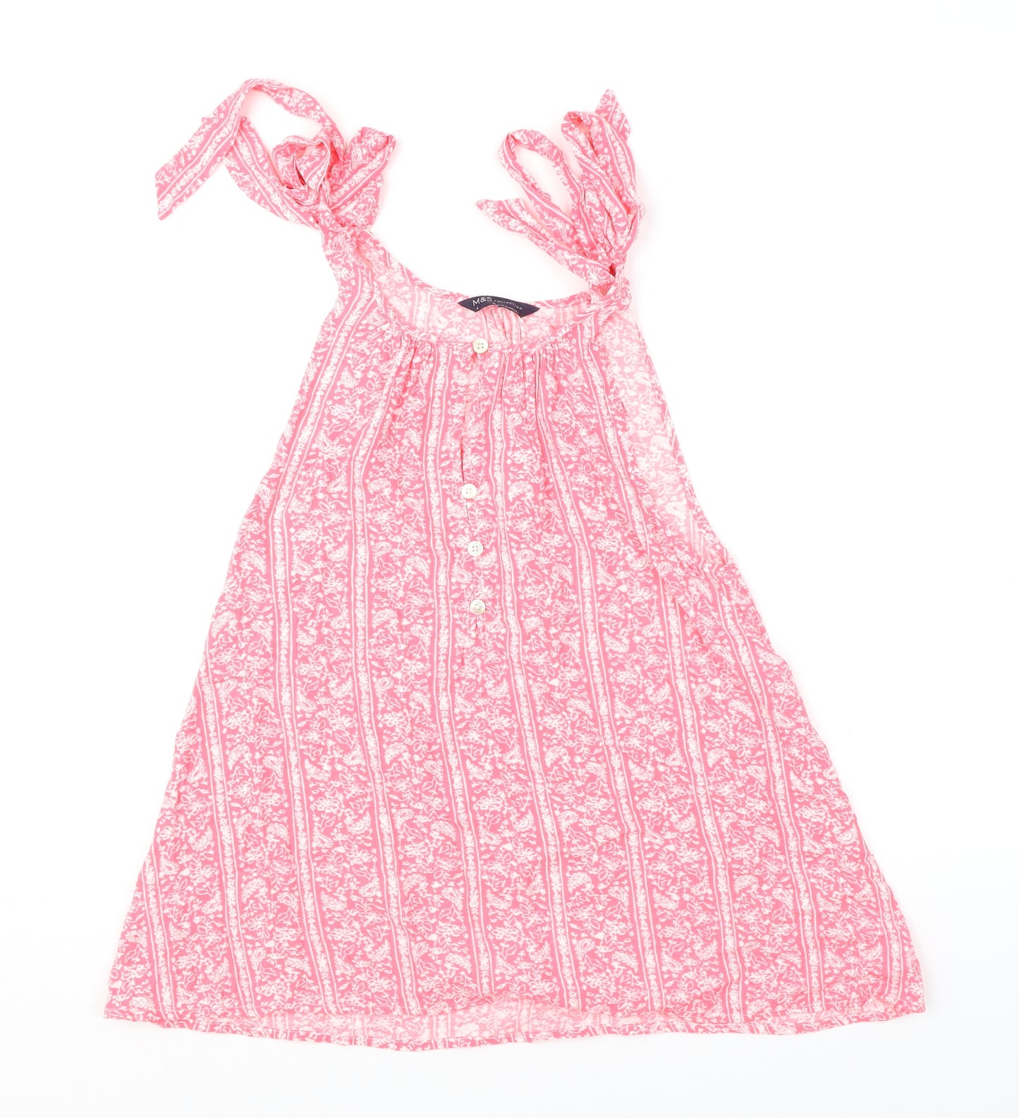 Marks and Spencer Womens Pink Geometric Viscose Basic Tank Size 6 Round Neck