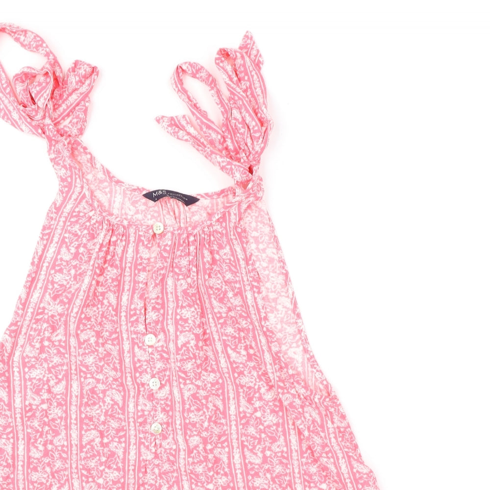 Marks and Spencer Womens Pink Geometric Viscose Basic Tank Size 6 Round Neck