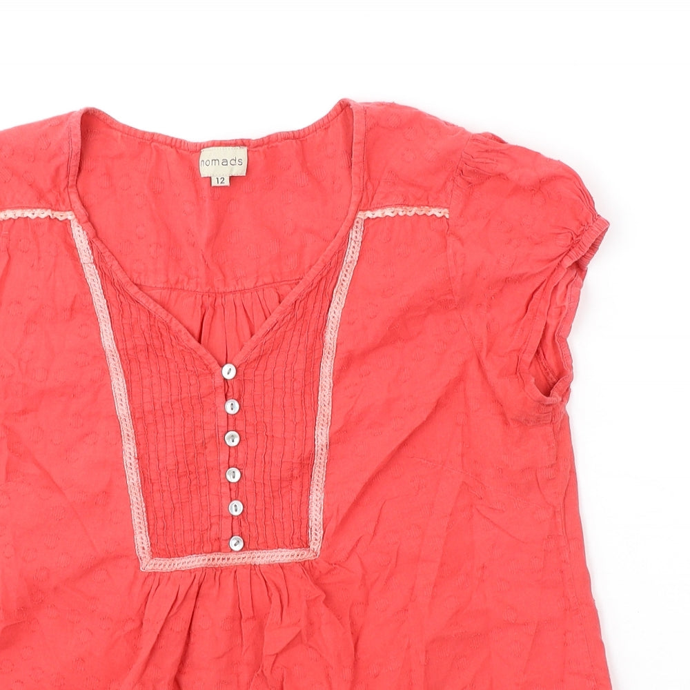 Nomads Womens Pink Cotton Basic T-Shirt Size 12 V-Neck