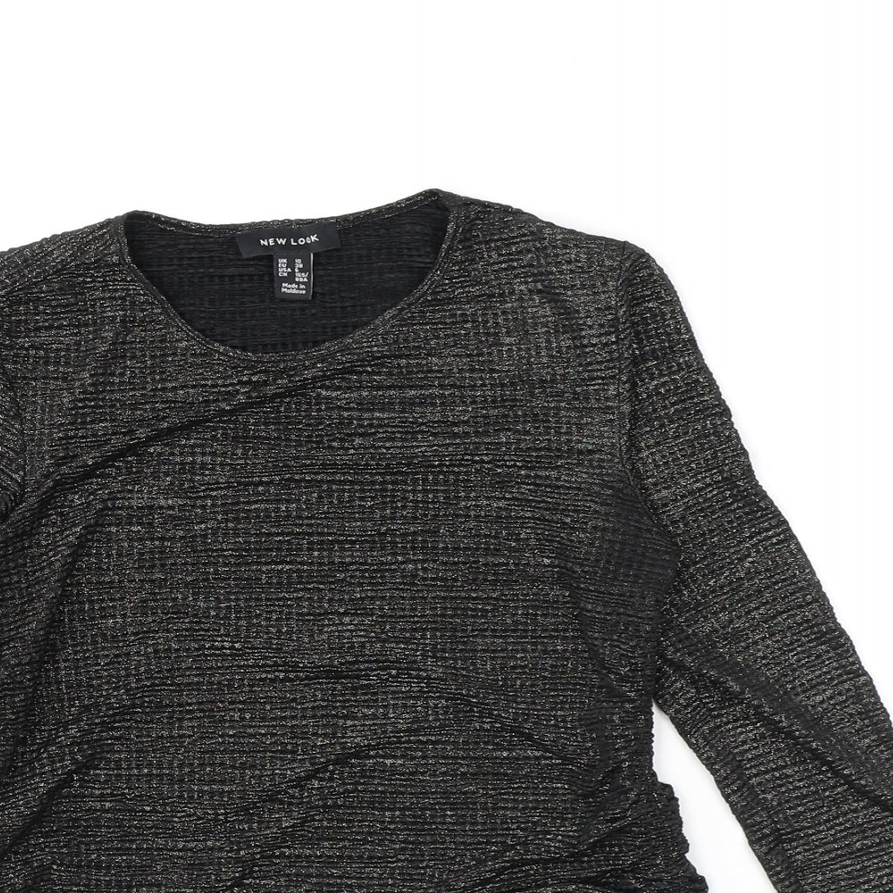 New Look Womens Black Polyester Basic T-Shirt Size 10 Round Neck