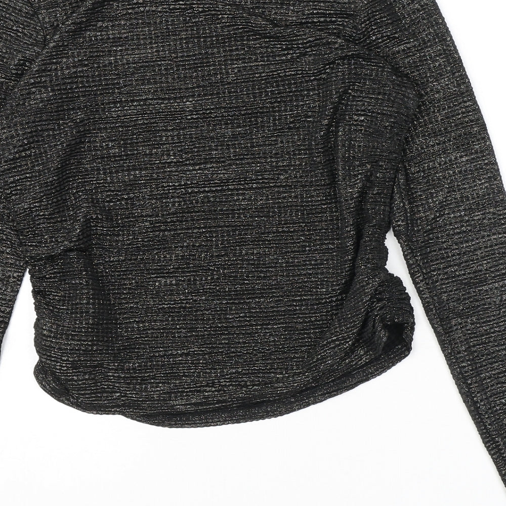 New Look Womens Black Polyester Basic T-Shirt Size 10 Round Neck