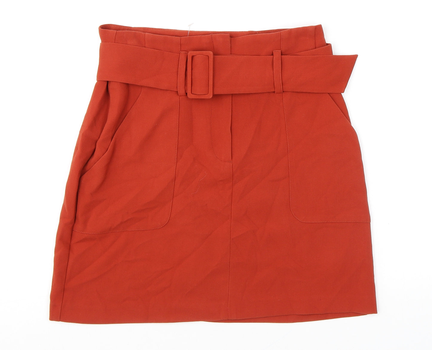 New Look Womens Orange Polyester A-Line Skirt Size 10 Zip - Belt included