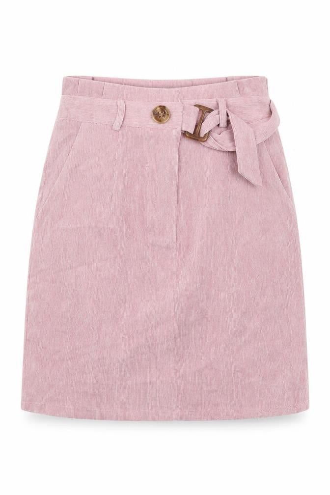 Front view of QED London women’s pink polyester a-line skirt, size UK 8, zip