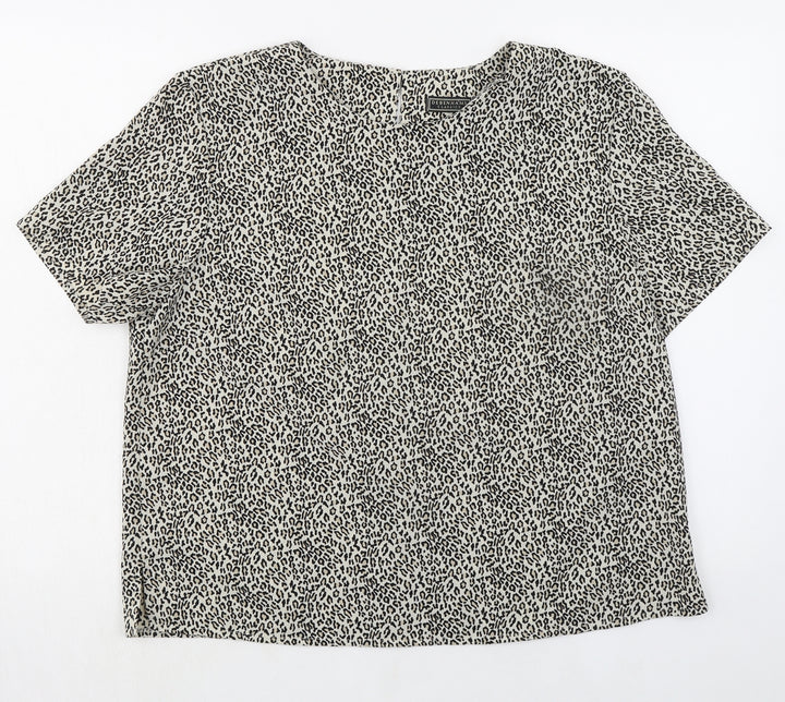 Debenhams Womens Beige Animal Print Polyester Basic T-Shirt Size 16 Round Neck - Leopard Print