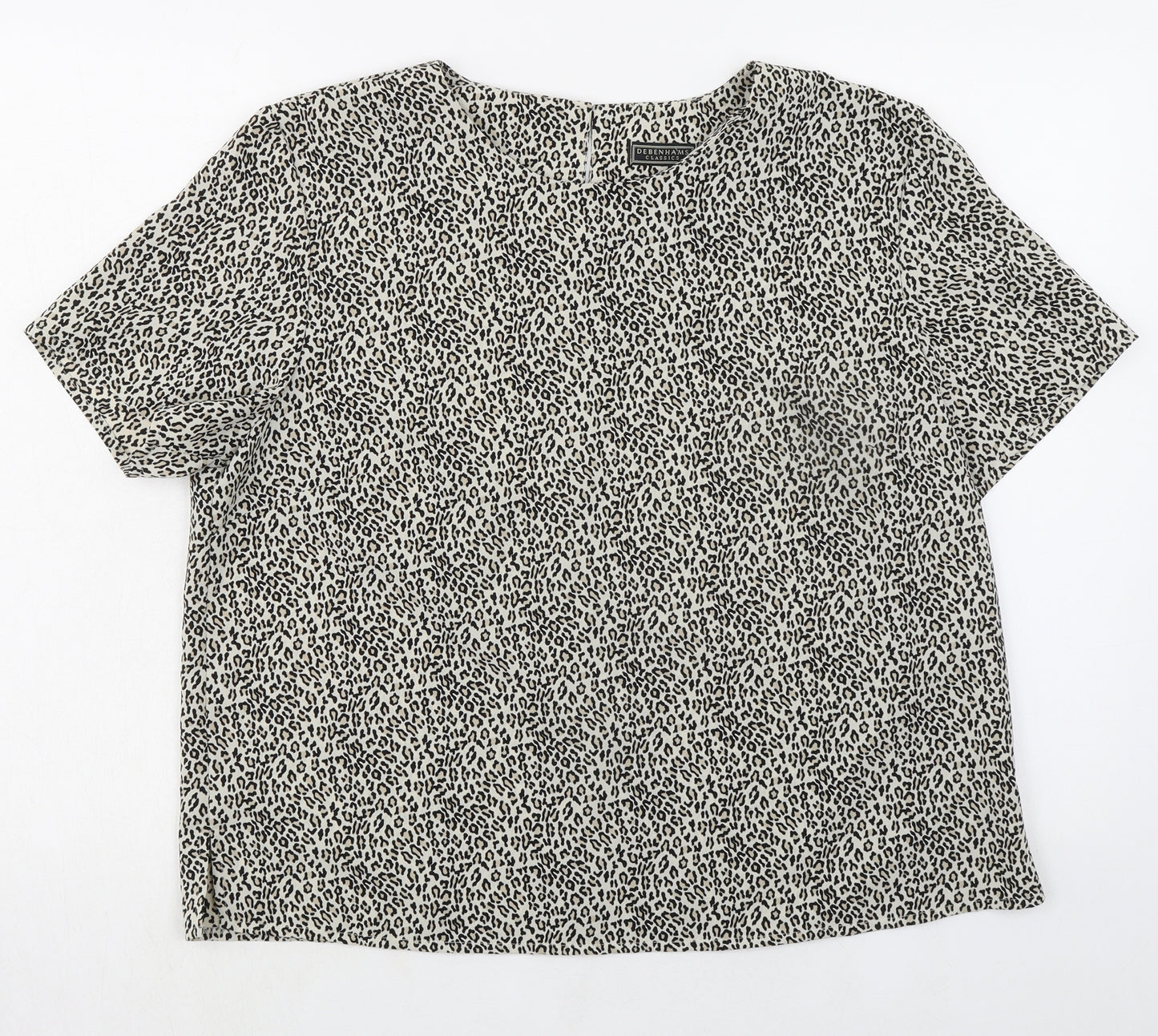 Debenhams Womens Beige Animal Print Polyester Basic T-Shirt Size 16 Round Neck - Leopard Print
