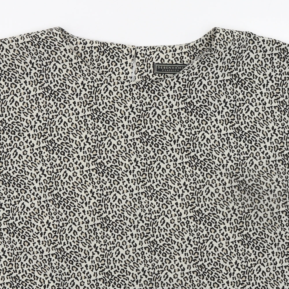Debenhams Womens Beige Animal Print Polyester Basic T-Shirt Size 16 Round Neck - Leopard Print