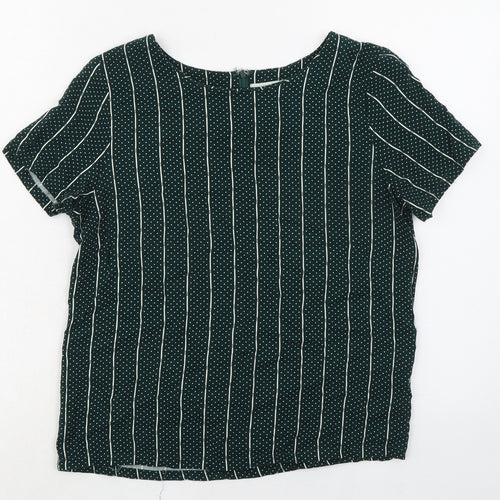 Moves Womens Green Striped Viscose Basic Blouse Size 6 Boat Neck