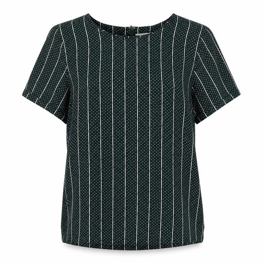 Front view of Moves women’s green striped viscose basic blouse, size UK 6, boat neck