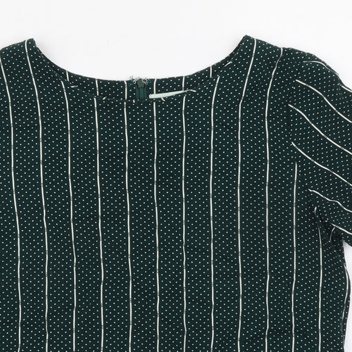 Moves Womens Green Striped Viscose Basic Blouse Size 6 Boat Neck