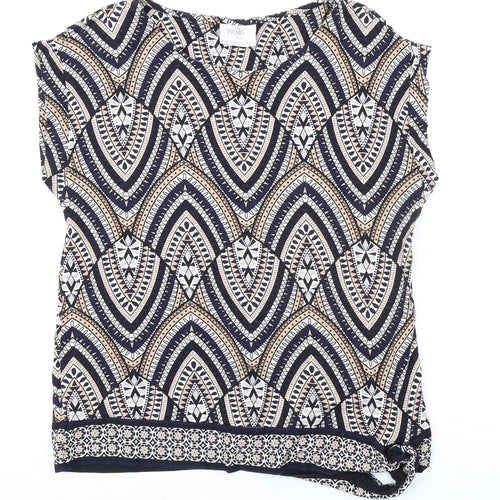 Wallis Womens Multicoloured Geometric Viscose Basic Blouse Size M Boat Neck