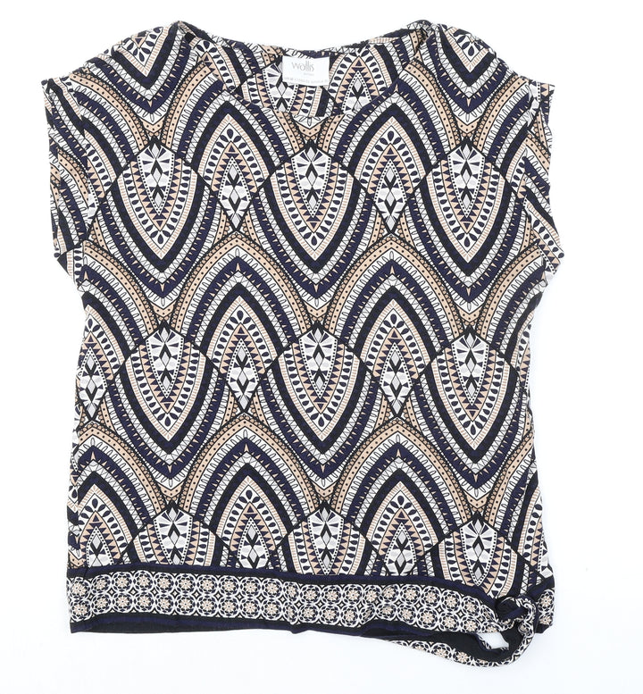 Wallis Womens Multicoloured Geometric Viscose Basic Blouse Size M Boat Neck