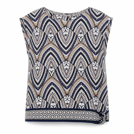 Front view of Wallis women’s multicoloured geometric viscose basic blouse, size M, boat neck