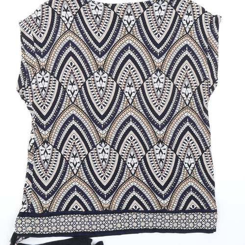 Wallis Womens Multicoloured Geometric Viscose Basic Blouse Size M Boat Neck