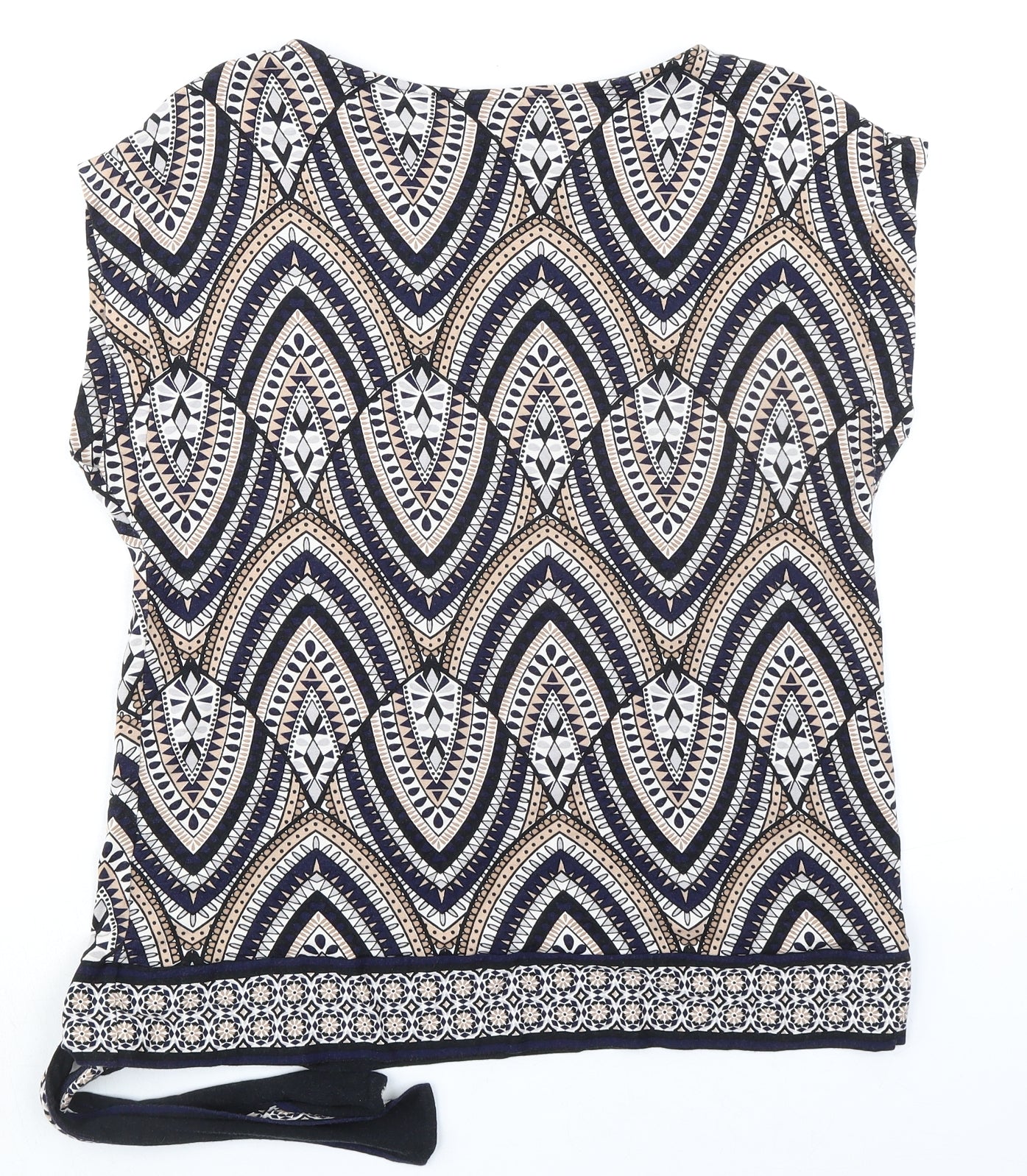 Wallis Womens Multicoloured Geometric Viscose Basic Blouse Size M Boat Neck