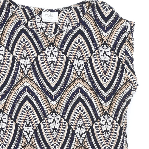 Wallis Womens Multicoloured Geometric Viscose Basic Blouse Size M Boat Neck