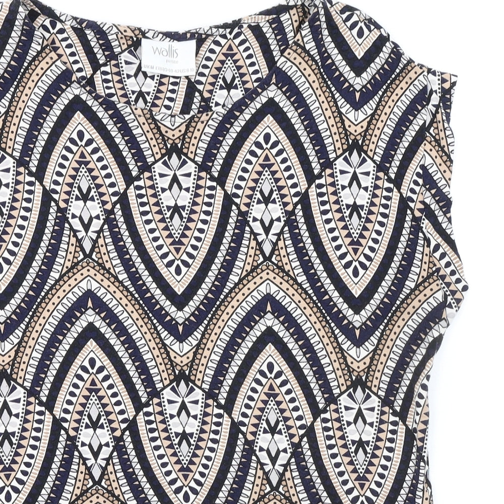 Wallis Womens Multicoloured Geometric Viscose Basic Blouse Size M Boat Neck