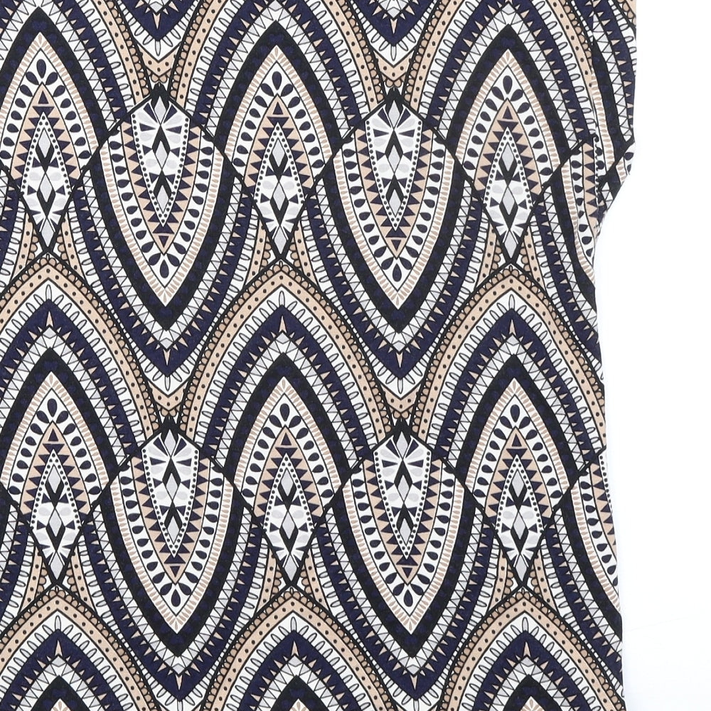 Wallis Womens Multicoloured Geometric Viscose Basic Blouse Size M Boat Neck