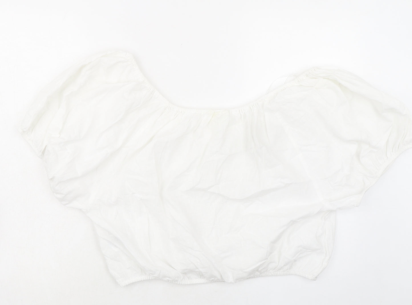 H&M Womens White Linen Cropped Blouse Size M Boat Neck