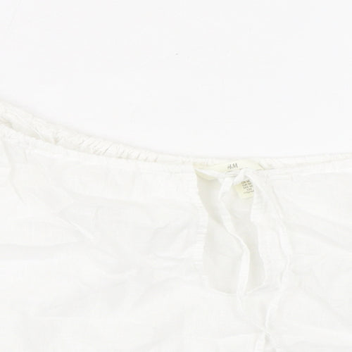 H&M Womens White Linen Cropped Blouse Size M Boat Neck