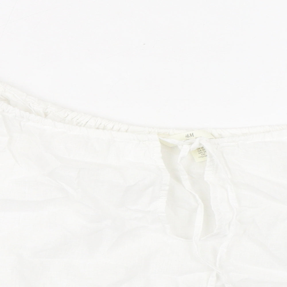 H&M Womens White Linen Cropped Blouse Size M Boat Neck