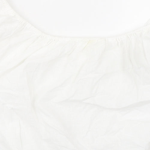 H&M Womens White Linen Cropped Blouse Size M Boat Neck