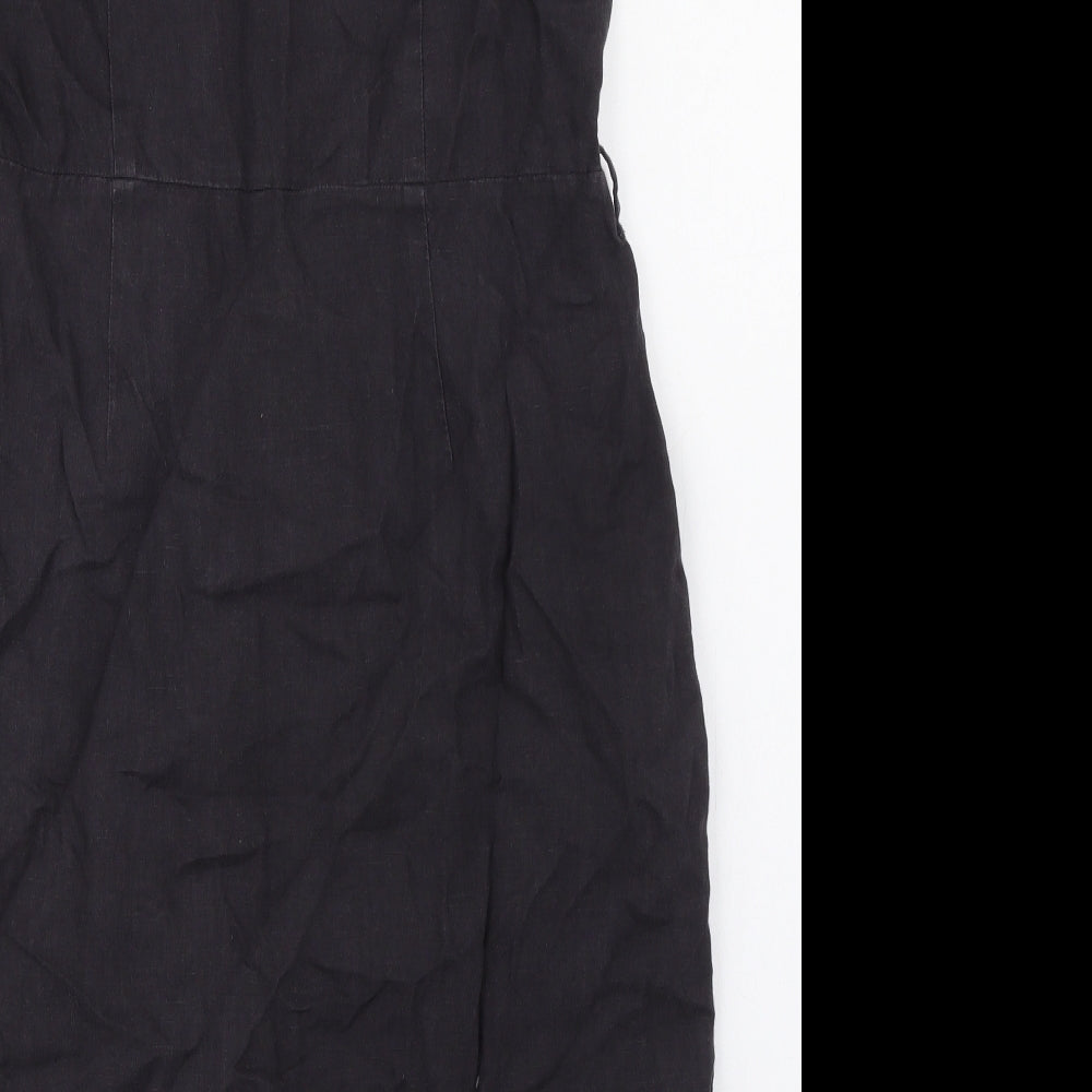 Jigsaw Womens Black Linen Pencil Dress Size 14 V-Neck Zip
