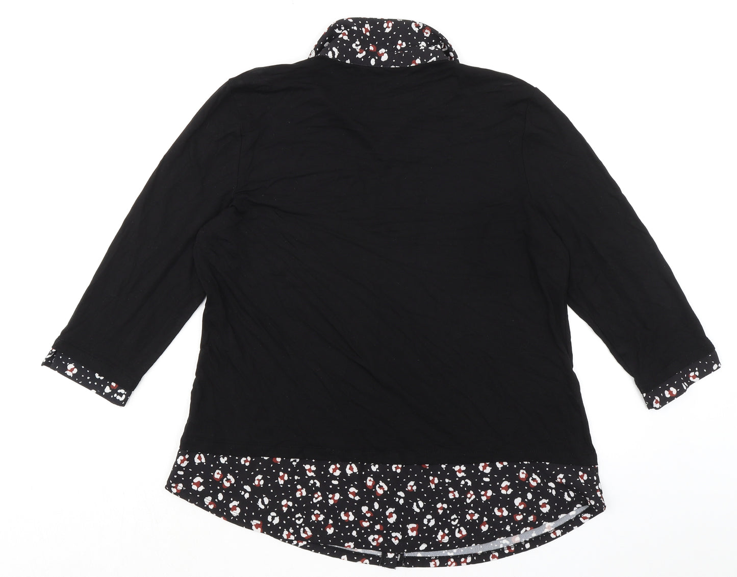 Bonmarché Womens Black Floral Viscose Basic Blouse Size 16 Collared