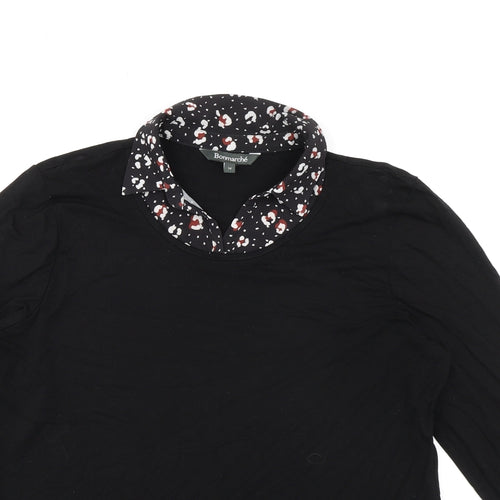Bonmarché Womens Black Floral Viscose Basic Blouse Size 16 Collared