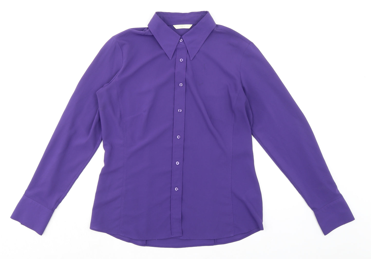 Marks and Spencer Womens Purple Polyester Basic Button-Up Size 12 Collared