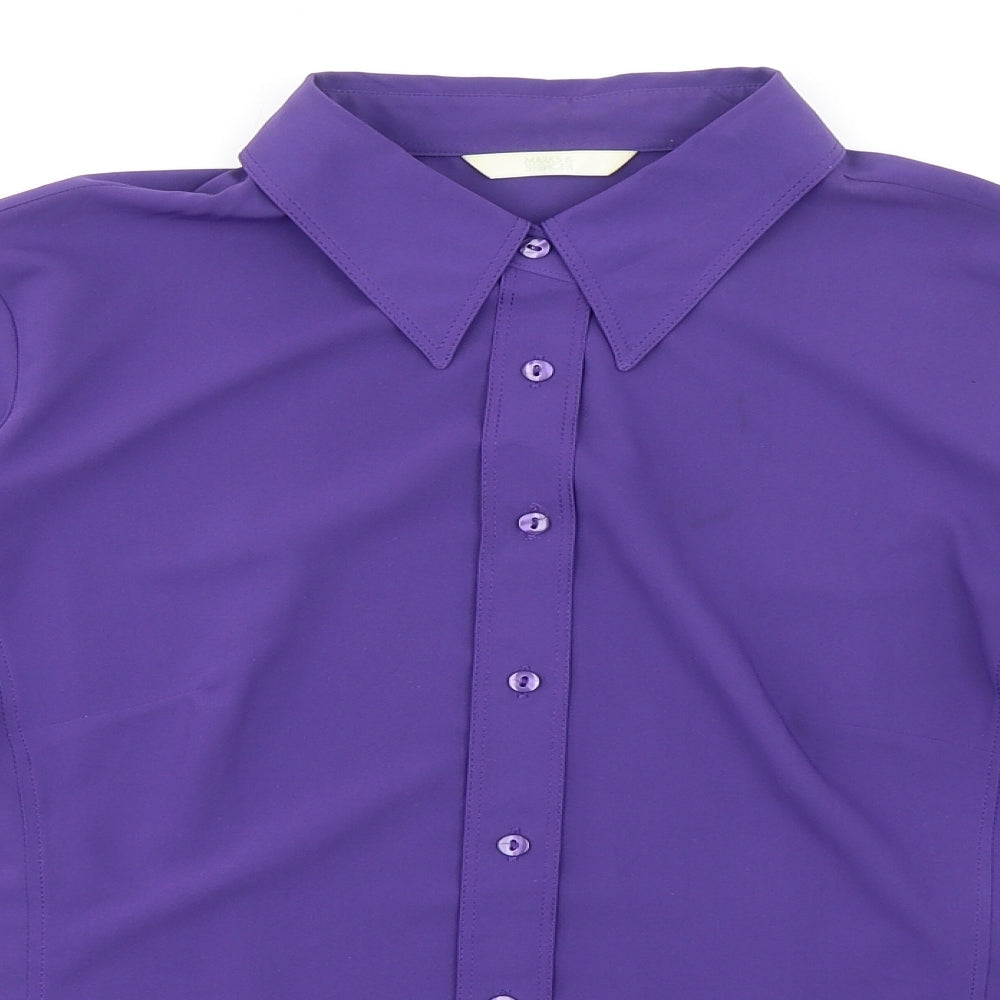 Marks and Spencer Womens Purple Polyester Basic Button-Up Size 12 Collared