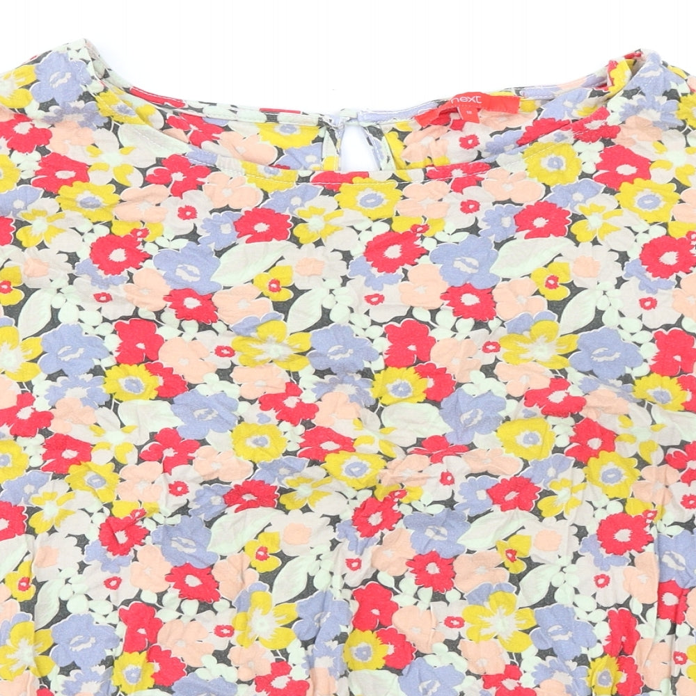 NEXT Womens Multicoloured Floral 100% Cotton Basic Blouse Size 18 Round Neck