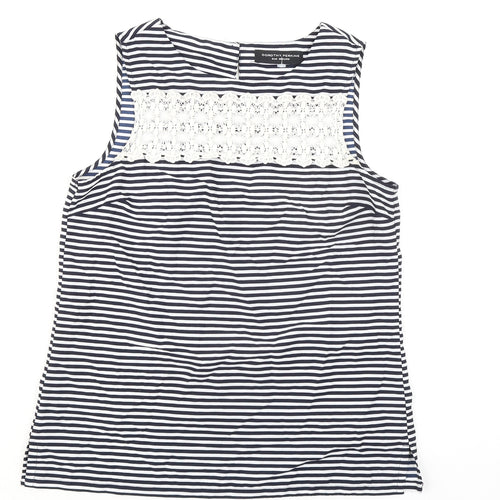 Dorothy Perkins Womens Blue Striped Polyester Basic Tank Size 8 Round Neck