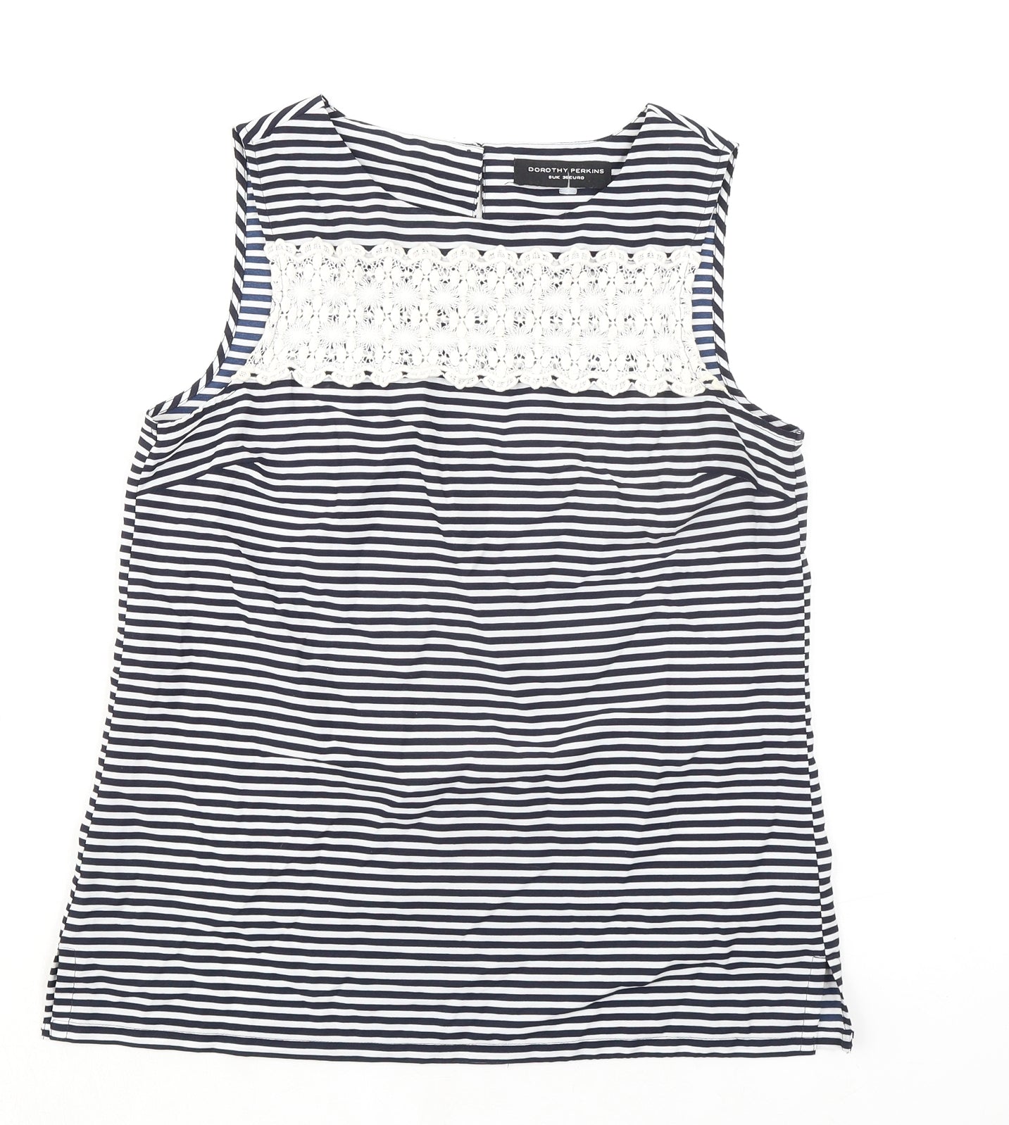 Dorothy Perkins Womens Blue Striped Polyester Basic Tank Size 8 Round Neck