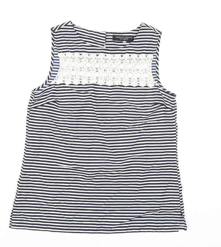 Dorothy Perkins Womens Blue Striped Polyester Basic Tank Size 8 Round Neck