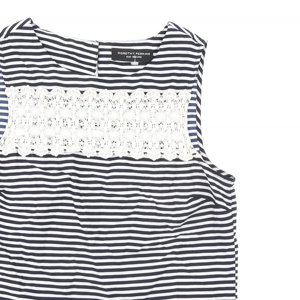 Dorothy Perkins Womens Blue Striped Polyester Basic Tank Size 8 Round Neck
