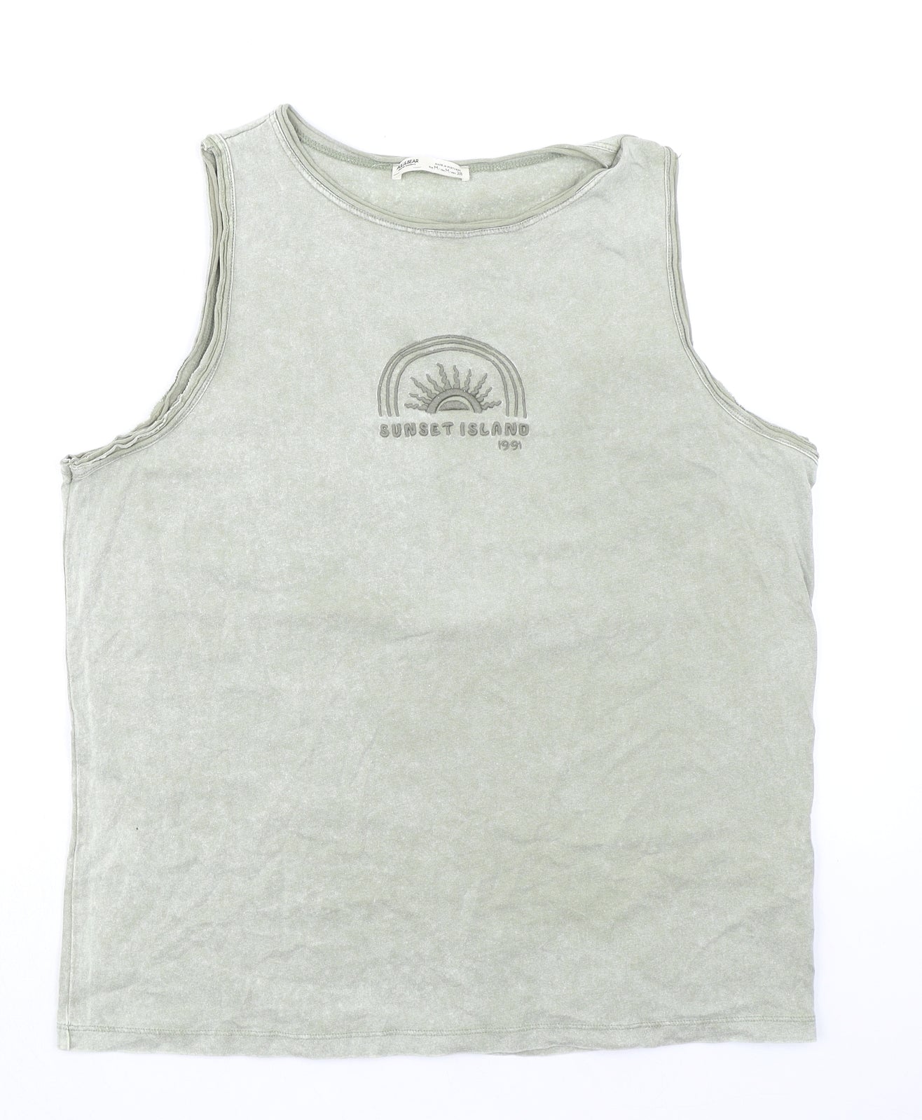 Pull&Bear Womens Green 100% Cotton Basic Tank Size M Round Neck - Sunset Island, Rainbow
